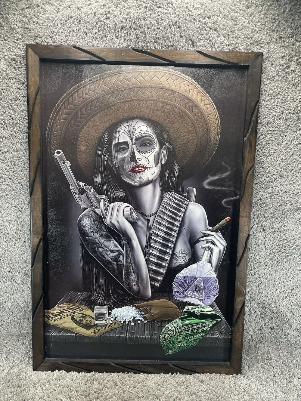La Catrina Skull Framed Wall Art Poster Picture La Vida Loca Wood Mexican Bandit